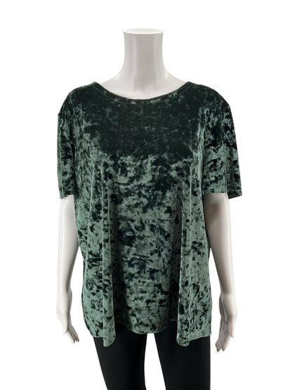 14th &amp; Union Green Crushed Velvet Tie Back Top Short Sleeve Blouse Womens XL