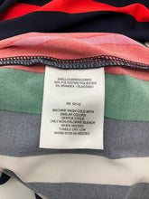 London Times orange/navy/green/white Long Sleeve Vertical Stripe Tie-Waist Dress Size 4 - Size 4