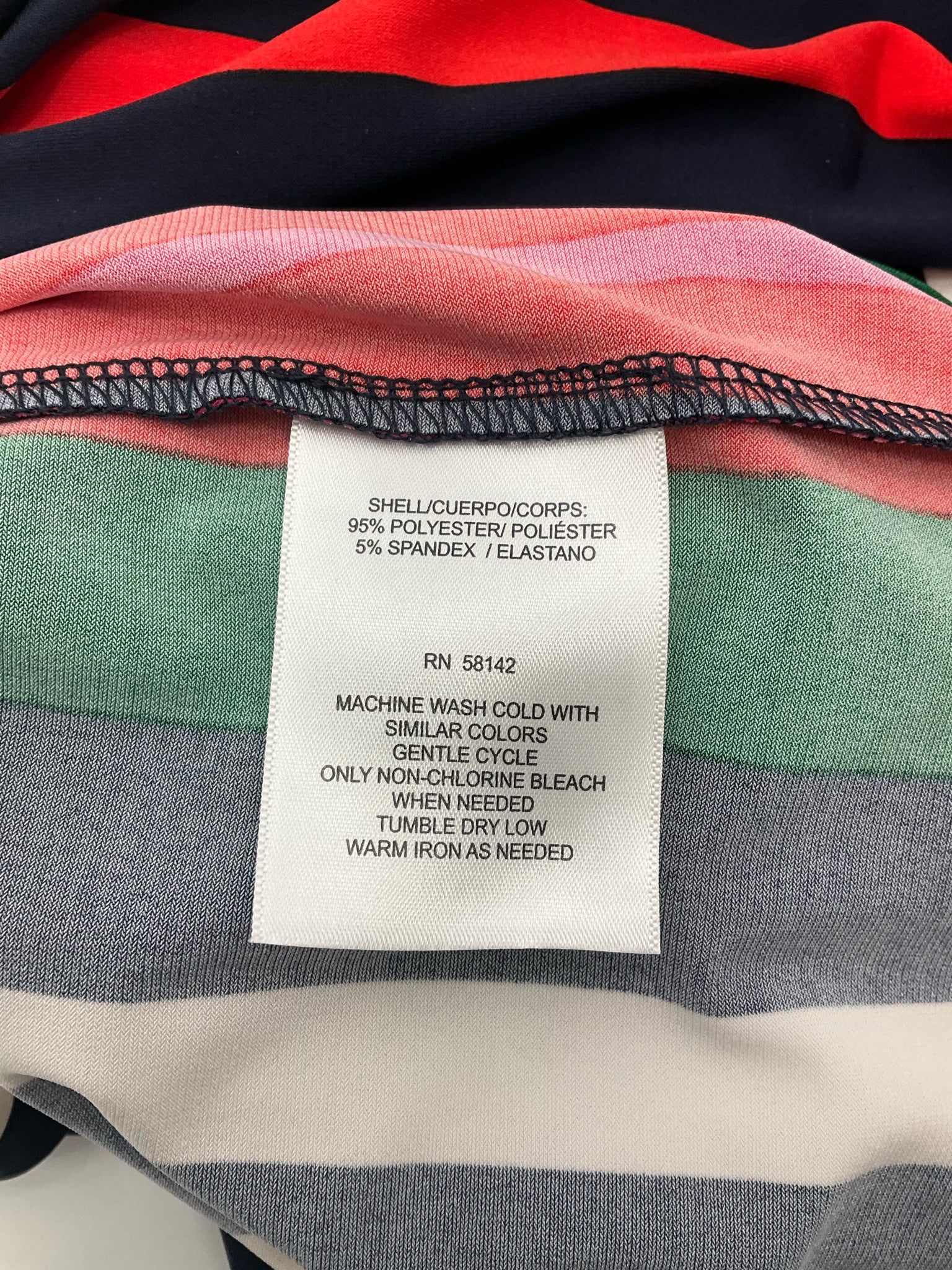 London Times orange/navy/green/white Long Sleeve Vertical Stripe Tie-Waist Dress Size 4 - Size 4