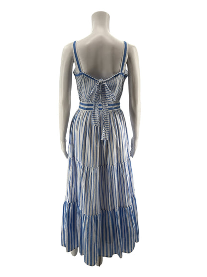 Pink City Prints Isabel Blue &amp; White Stripe Tiered Maxi Dress XS/S