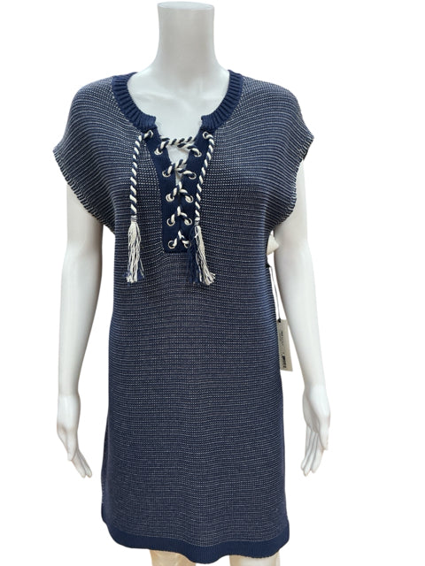 White + Warren Navy/White Solid Pre-Owned Ladies New With Tags Dress - Size Medium