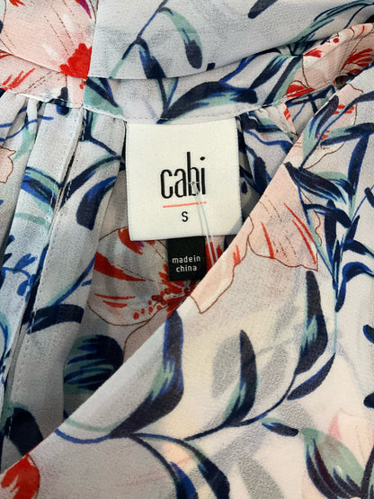 cabi white/blue/orange Sleeveless Tipple Blouse Size S Floral Sleeveless V-Neck Top - Size S