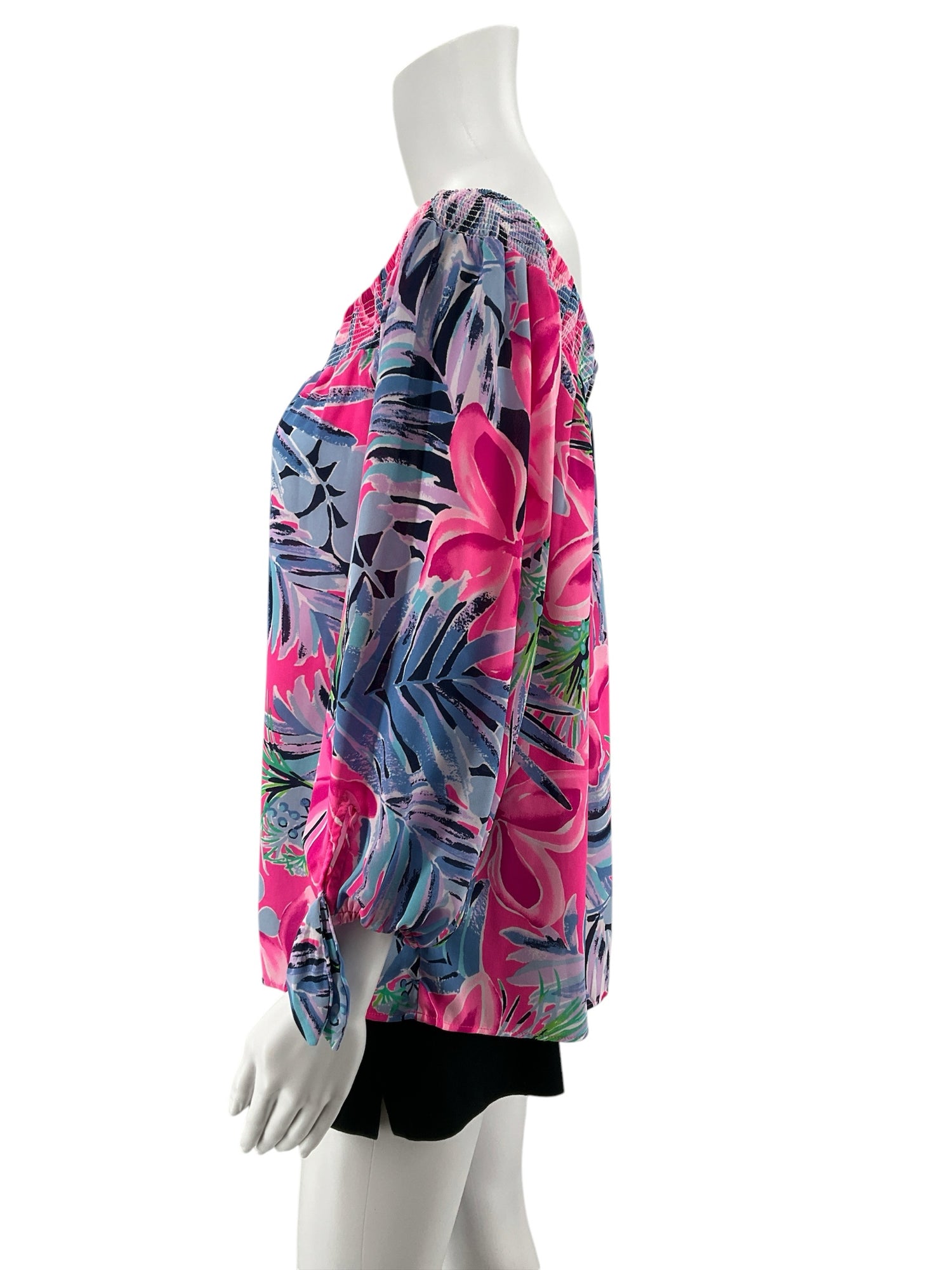 Lilly Pulitzer Nevie Off The Shoulder Top Macaw Blue Big Flirt Size Large