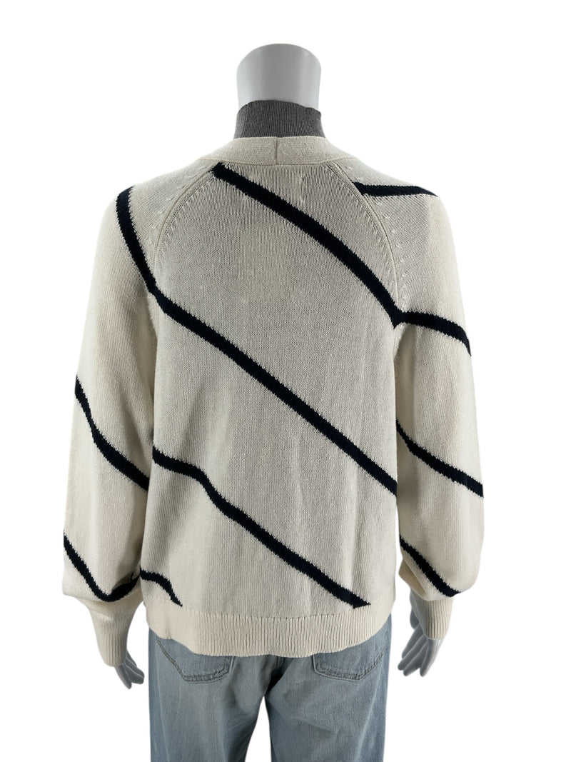 Nic & Zoe White/Navy Stripe Pre-Owned Ladies Casual Top - Size Medium