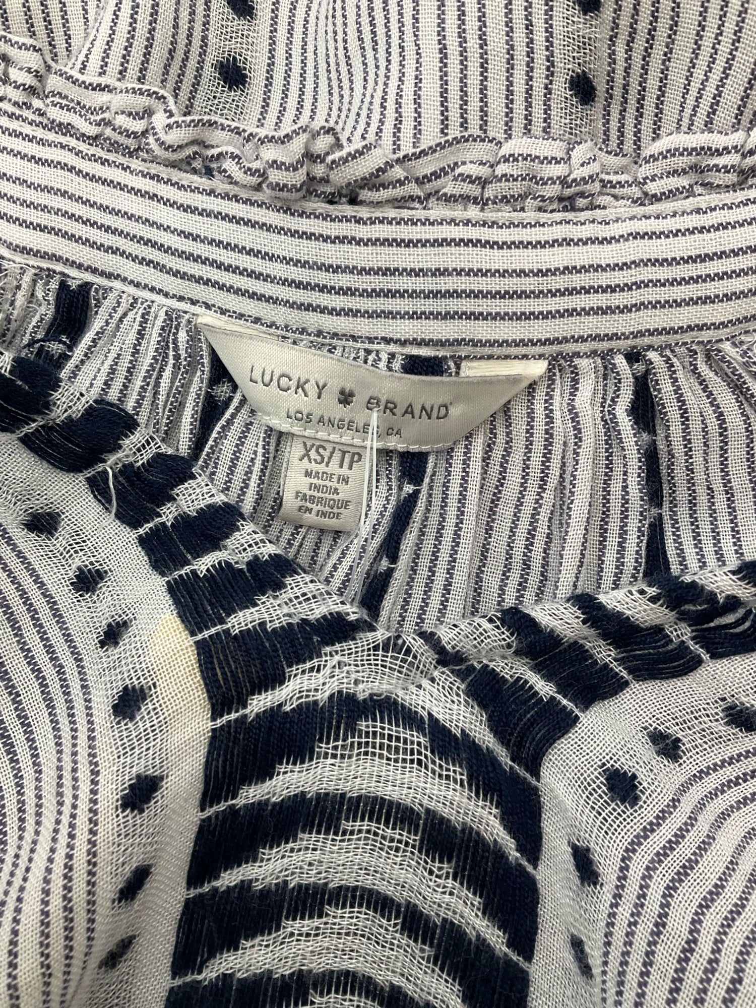 Lucky Brand white/navy Long Sleeve Embroidered Tassel Tunic Dress XS White Navy Stripe Boho Long Sleeve - Size XS