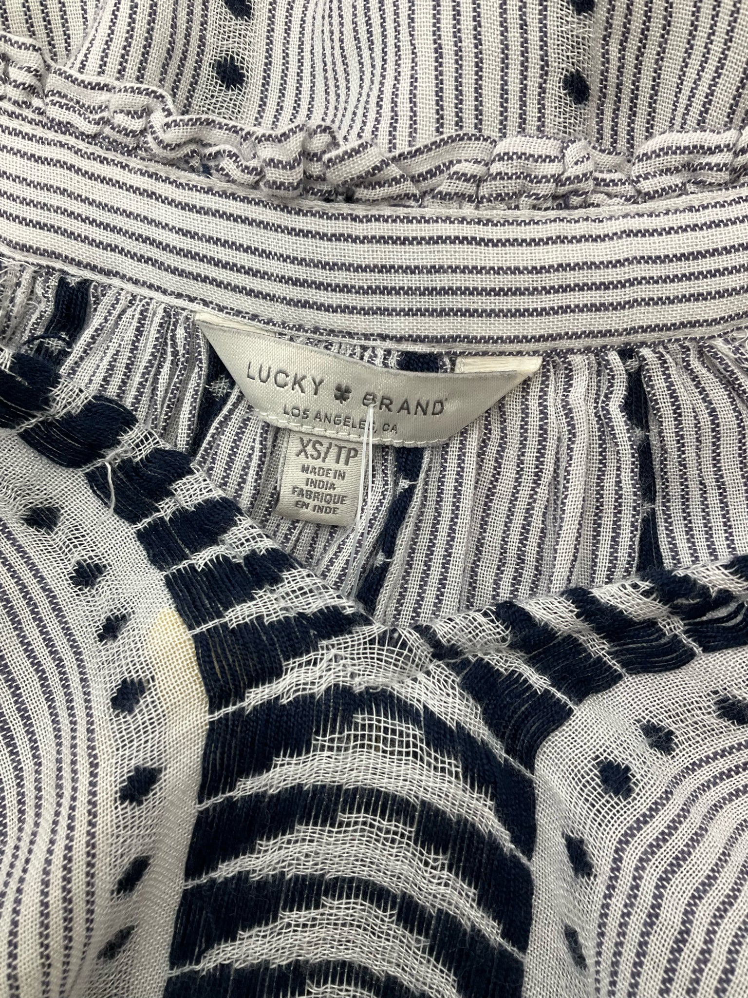 Lucky Brand white/navy Long Sleeve Embroidered Tassel Tunic Dress XS White Navy Stripe Boho Long Sleeve - Size XS