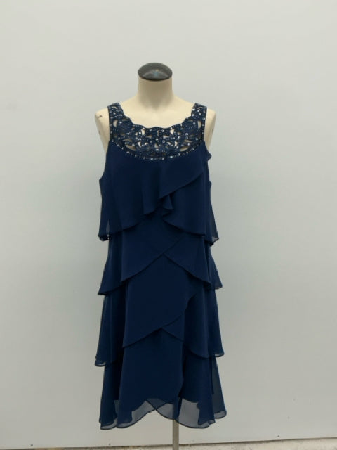SLNY Tiered Ruffle Chiffon Dress Navy Blue Sequin Laser Cut NWT Size 14 - ONLINE ONLY