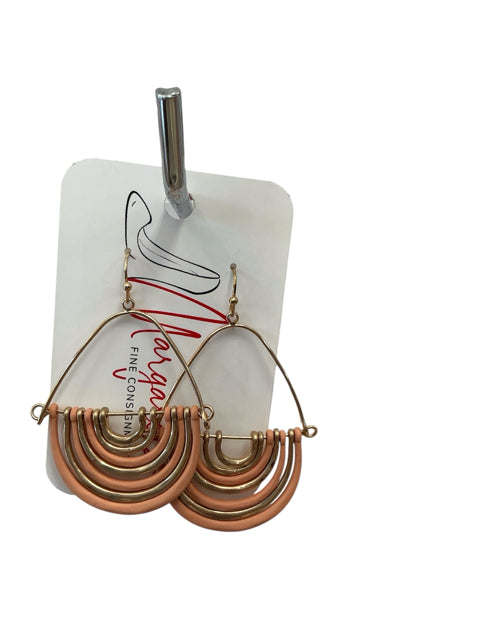 Boho Mixed Metal Multi-Arc Drop Earrings | Gold Copper Salmon Geometric Dangle