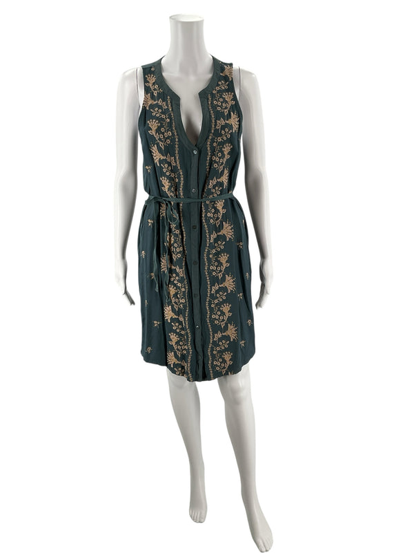 Tiny Green/Tan Floral Pre-Owned Ladies Dress - Size Medium