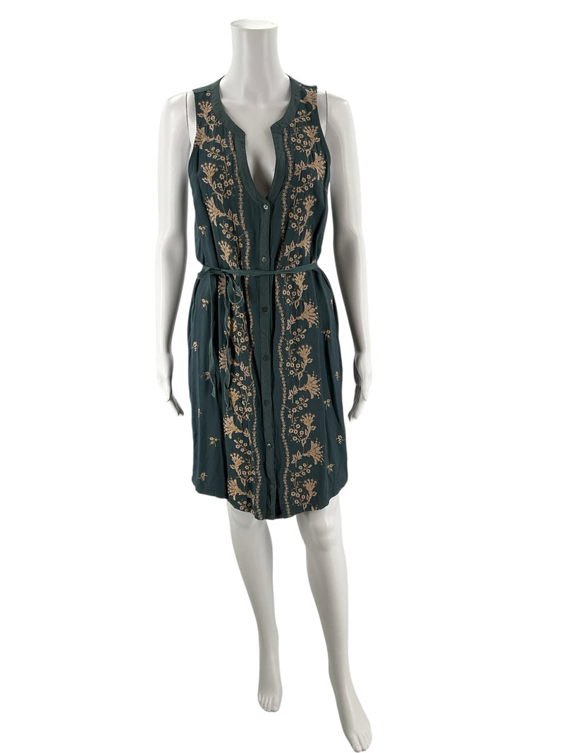 Tiny Green/Tan Floral Pre-Owned Ladies Dress - Size Medium