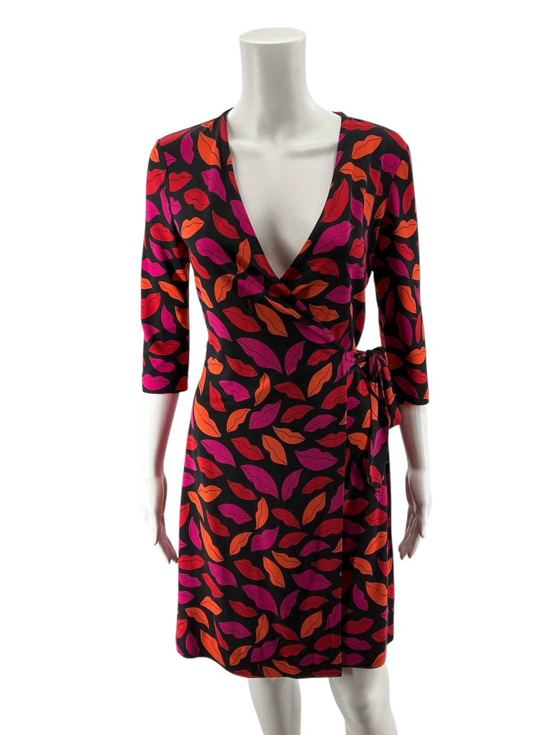 Diane von Furstenberg DVF Lips Print Silk Wrap Dress | Size XS