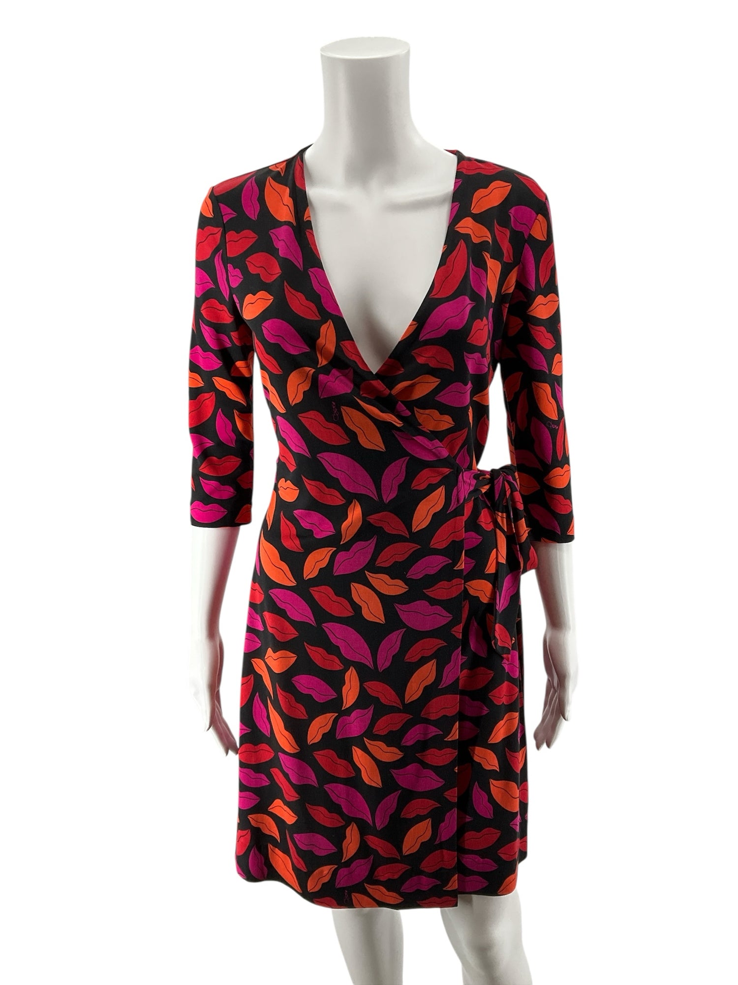 Diane von Furstenberg DVF Lips Print Silk Wrap Dress | Size XS