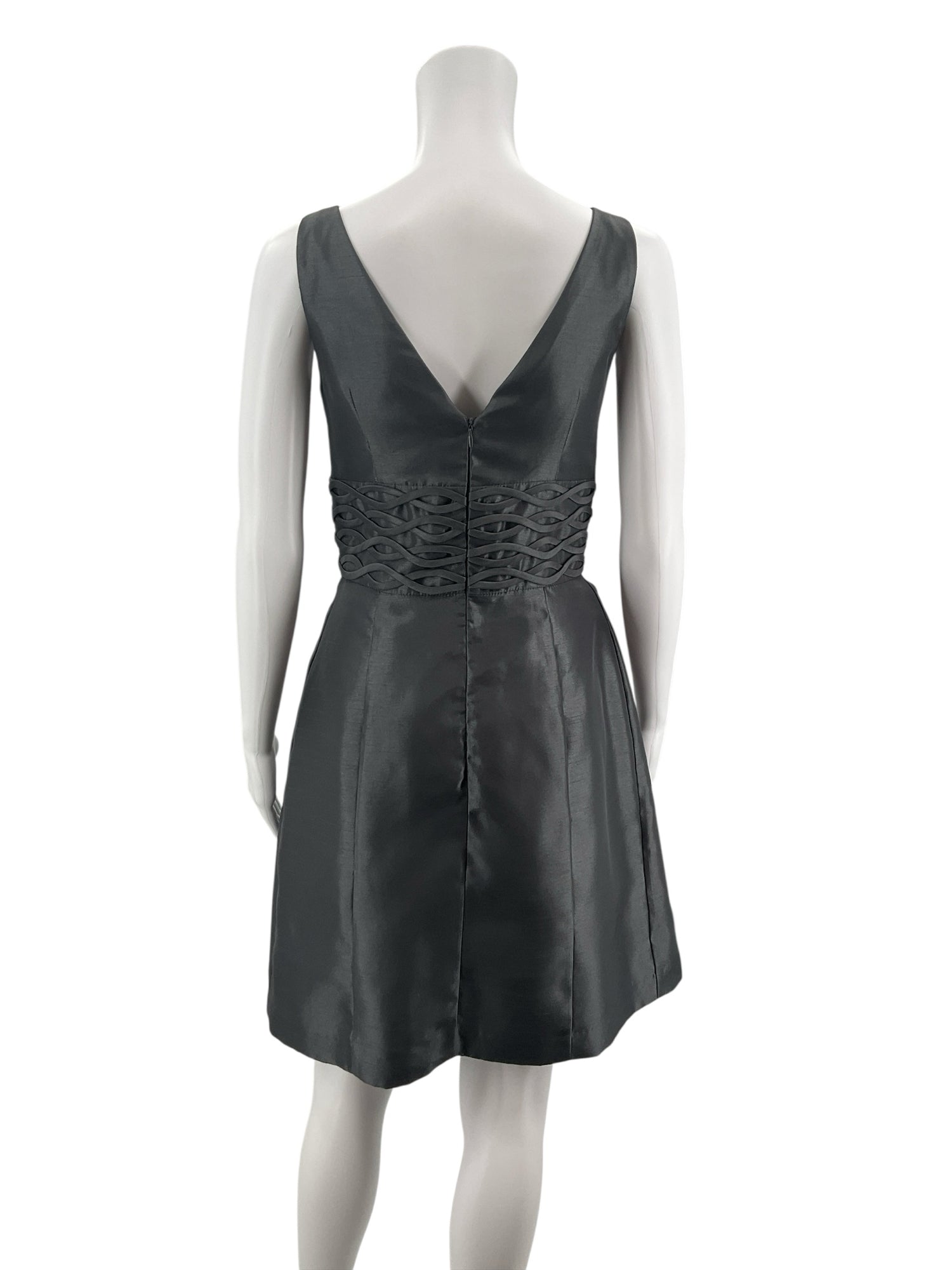 JS Boutique Petite Gray Braided Waist V-Neck A-Line Cocktail Dress Size 4P
