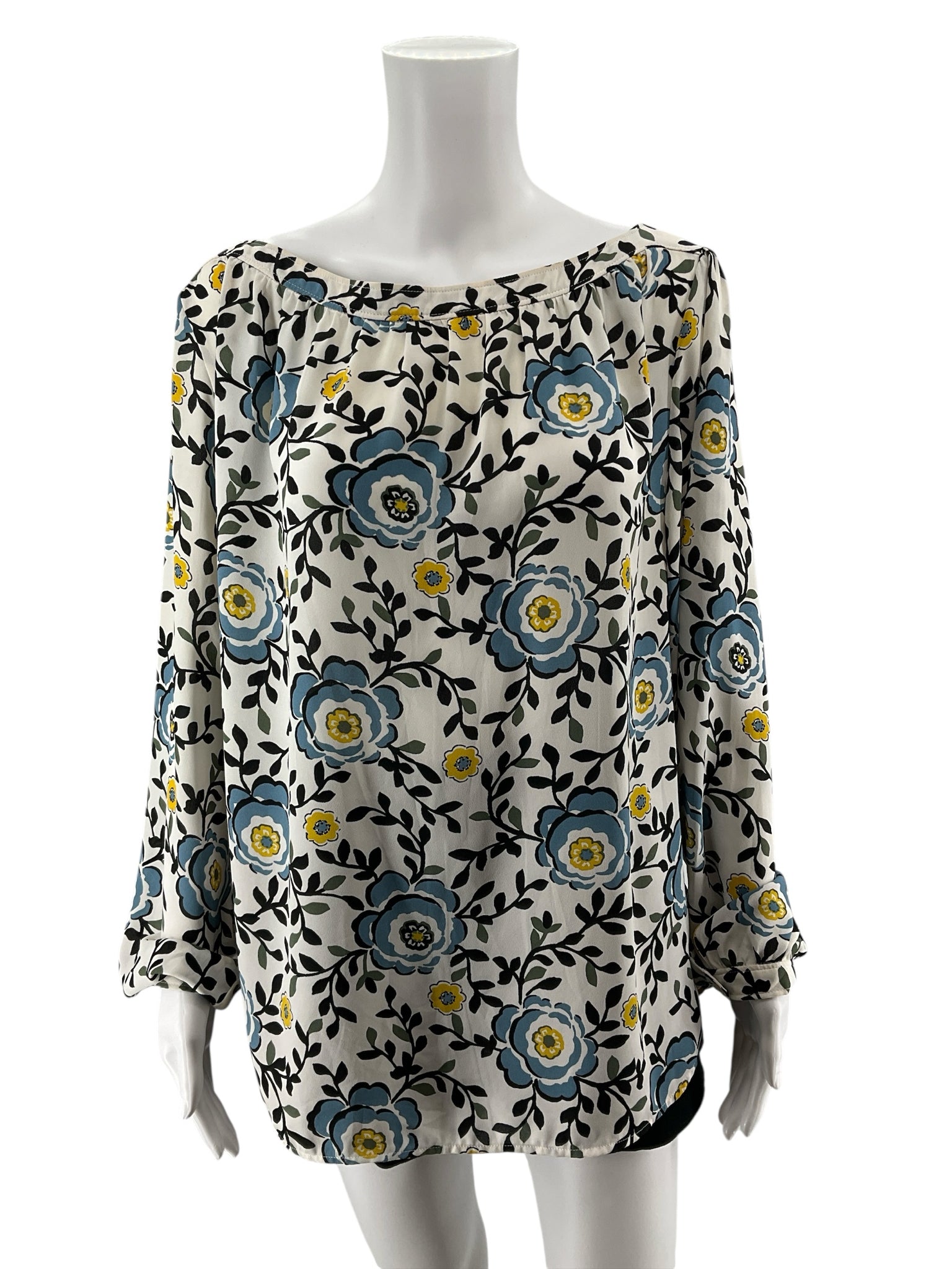 LOFT Outlet Floral Boatneck Blouson Sleeve Blouse | Size XL