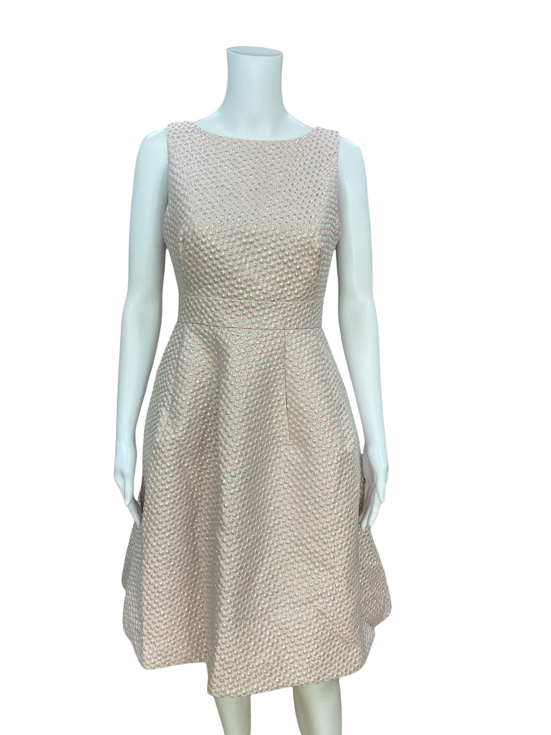 Calvin Klein Pink Silver Metallic Polka Dot Fit &amp; Flare Dress Size 2
