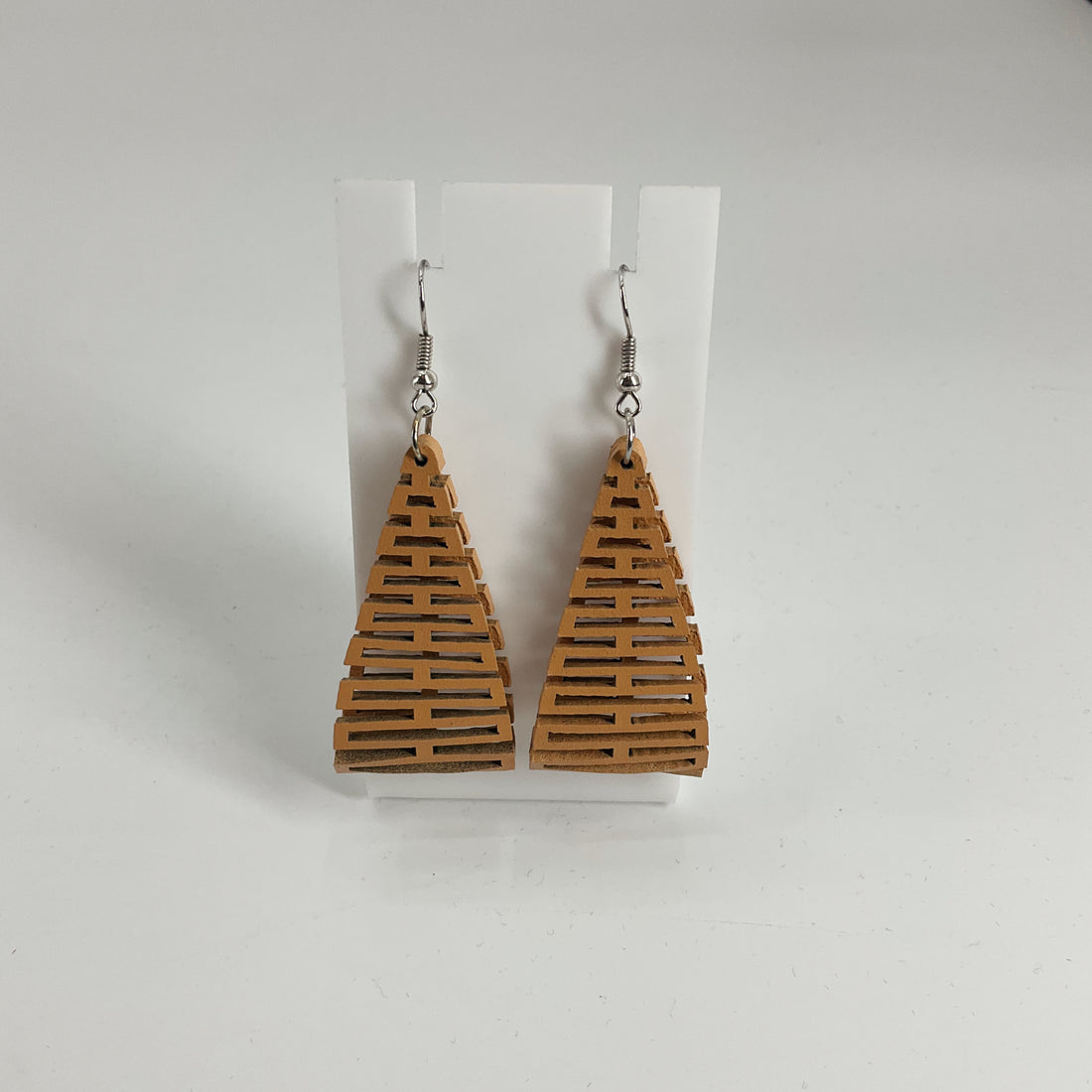 Paparazzi Tan Leather Laser Cut Tiered Geometric Dangle Earrings NEW