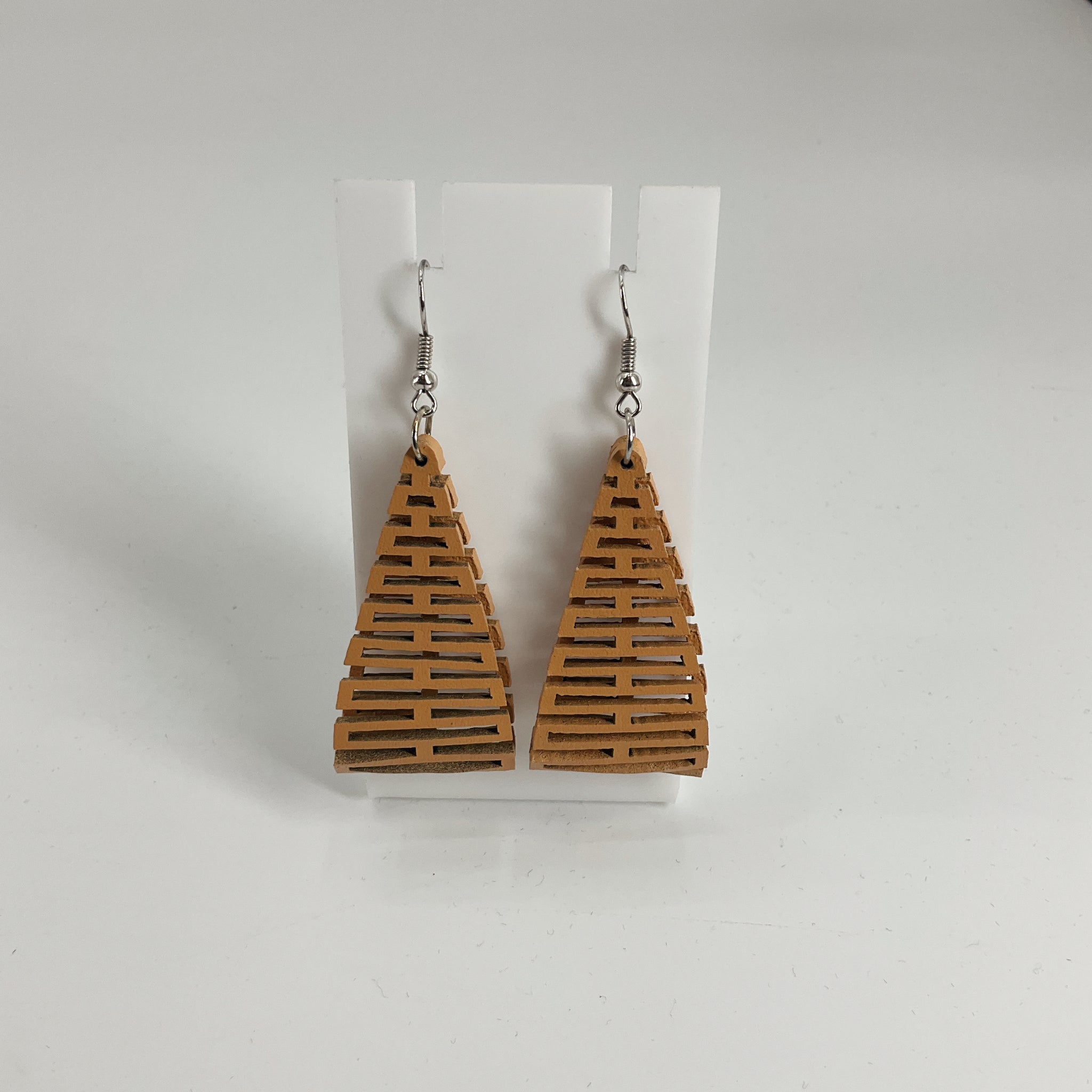 Paparazzi Tan Leather Laser Cut Tiered Geometric Dangle Earrings NEW
