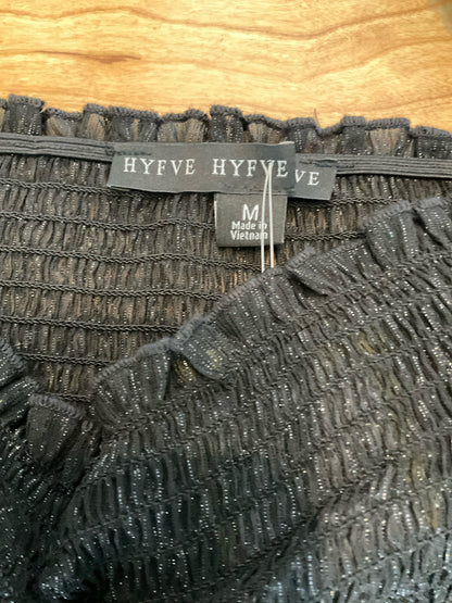 Hyfve Ruffled Smocked Metallic Off Shoulder Crop Top Black Size Medium