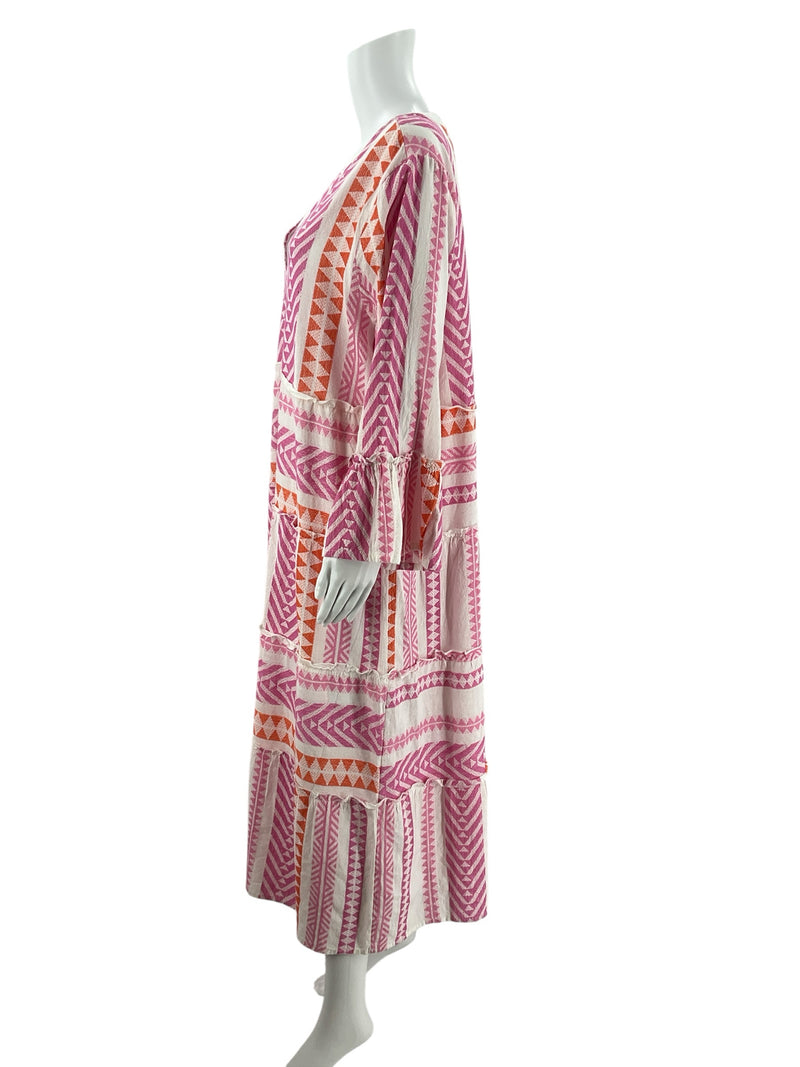 Mud Pie White/PInk/Orange Maxi Pre-Owned Ladies New with Tags Dress -Size Large