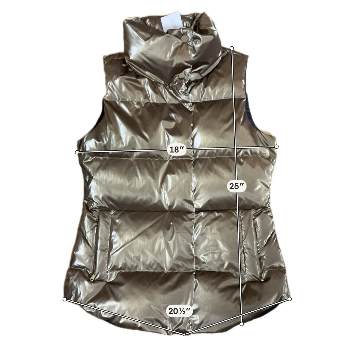 Athleta Downtown Puffer Vest Antiqued Bronze Funnel Neck Size Medium