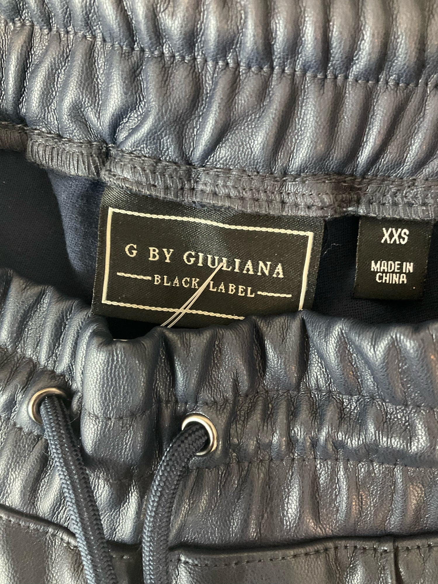 G by Giuliana Black Label Faux Leather Ponte Knit Jogger Pants Navy XXS