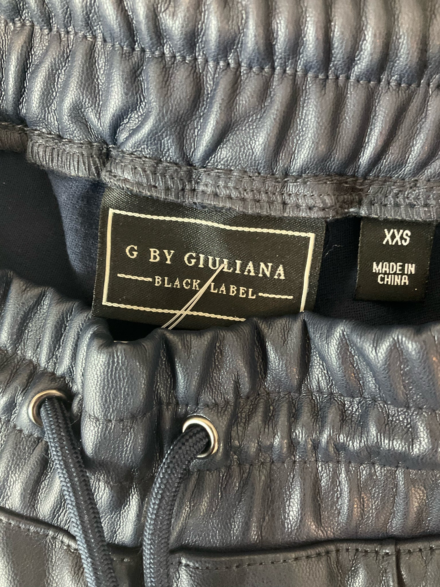 G by Giuliana Black Label Faux Leather Ponte Knit Jogger Pants Navy XXS