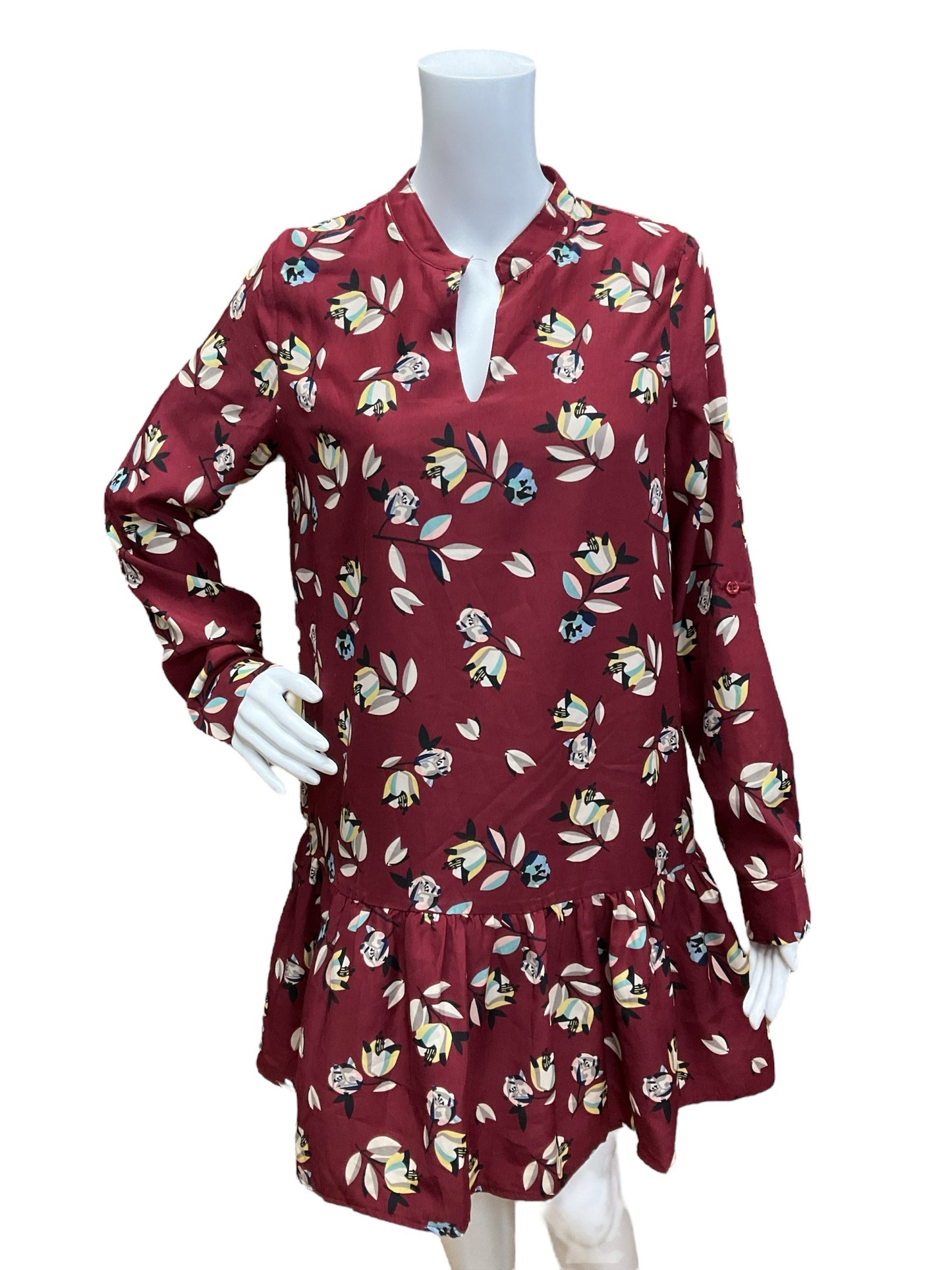 Joy Joy Size Small Maroon Floral Pre-Owned Dress, consignment