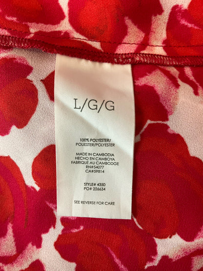 cabi White/Red Sleeveless Valentine Blouse Red Floral Ruffle V-Neck Sleeveless Top Size Large - Size L