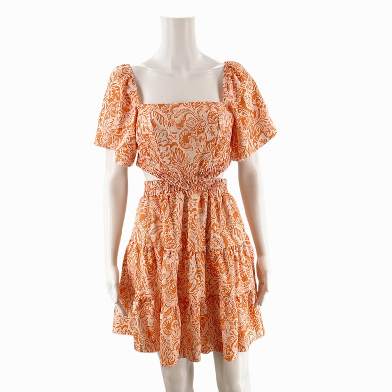 Orange White Floral Sleeveless Dress – Size Medium, Excellent Pre-Owned - Margaret’s Fine Consignment