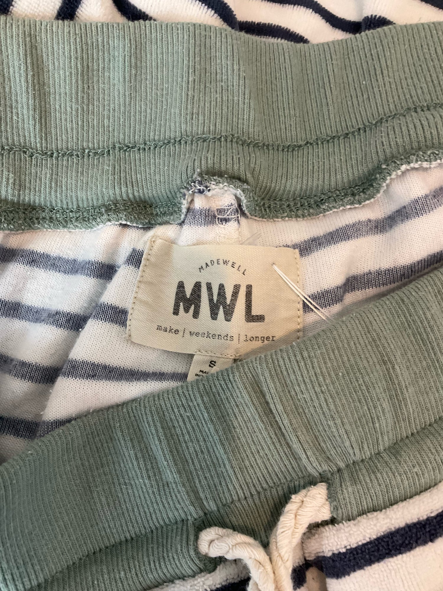 Madewell MWL white/blue/green Pant Easygoing Striped Sweatpants Joggers Size Small Navy Cream Green - Size S