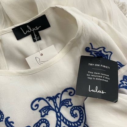Lulus – White/Blue Embroidered Ladies Pre-Owned Dress - Size Small - Margaret’s Fine Consignment