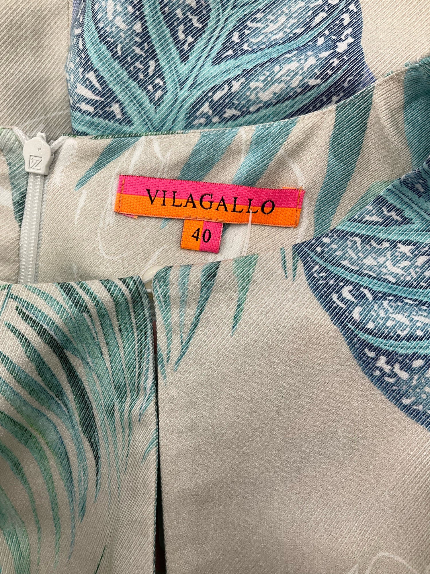 Vilagallo Tan/Aqua Floral Pre-Owned Ladies Dress - Size Large