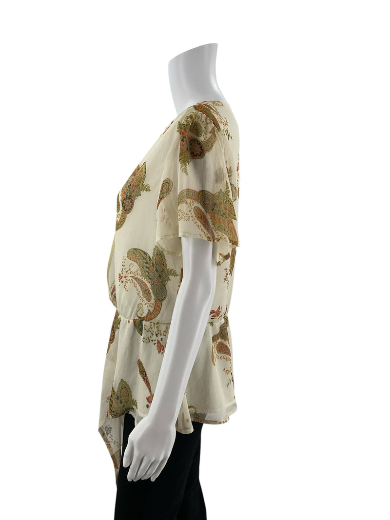 Vince Camuto Cream/Rust Floral Pre-Owned Ladies Top - Size Medium