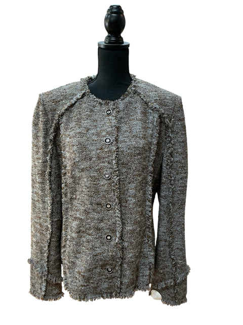 St. John Collection Margherita Bouclé Fringe Trim Jacket Size 10