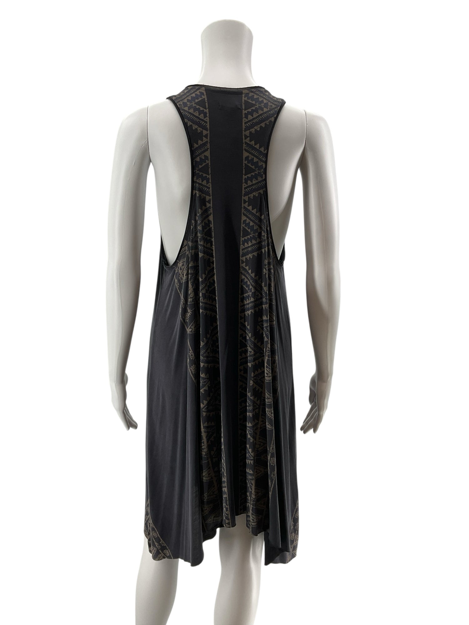Ecote Aztec Print Racerback Handkerchief Hem Swing Dress Gray Tan Boho Medium
