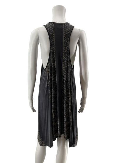 Ecote Aztec Print Racerback Handkerchief Hem Swing Dress Gray Tan Boho Medium