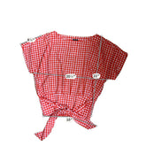 Ann Taylor Orange/White Casual Top - Downstairs Size M Orange/White Checkered Pre-Owned Casual Top - Downstairs - Size M