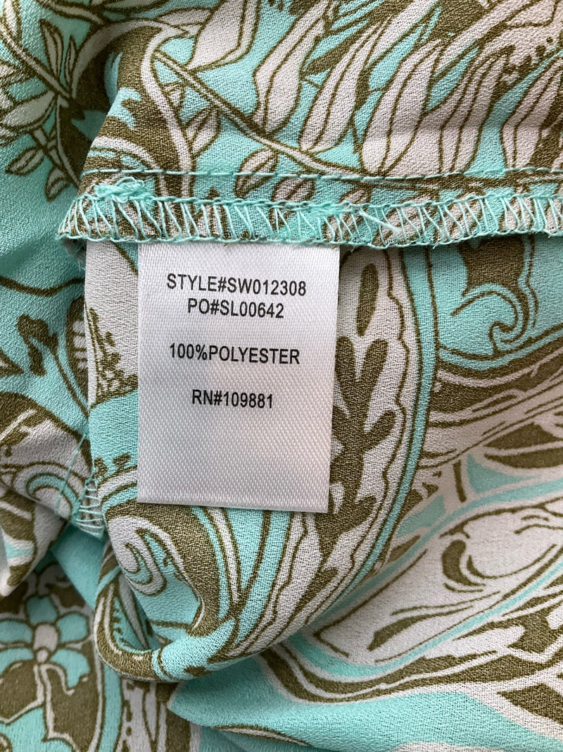 Sunny Leigh Aqua/Olive Floral Pre-Owned Ladies Top - Size Medium