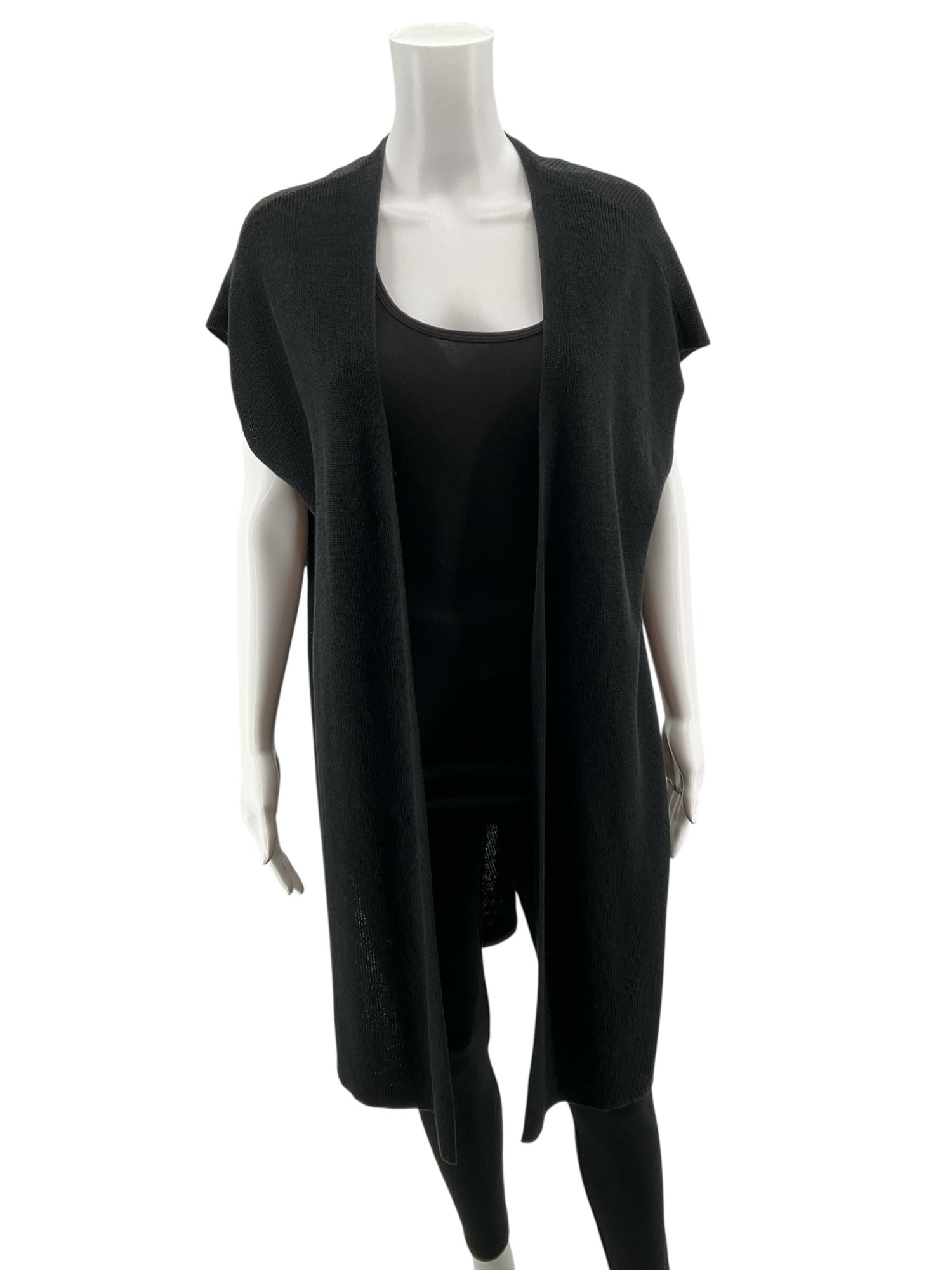 Eileen Fisher Black Draped Open Front Long Vest Italian Yarn Size Large