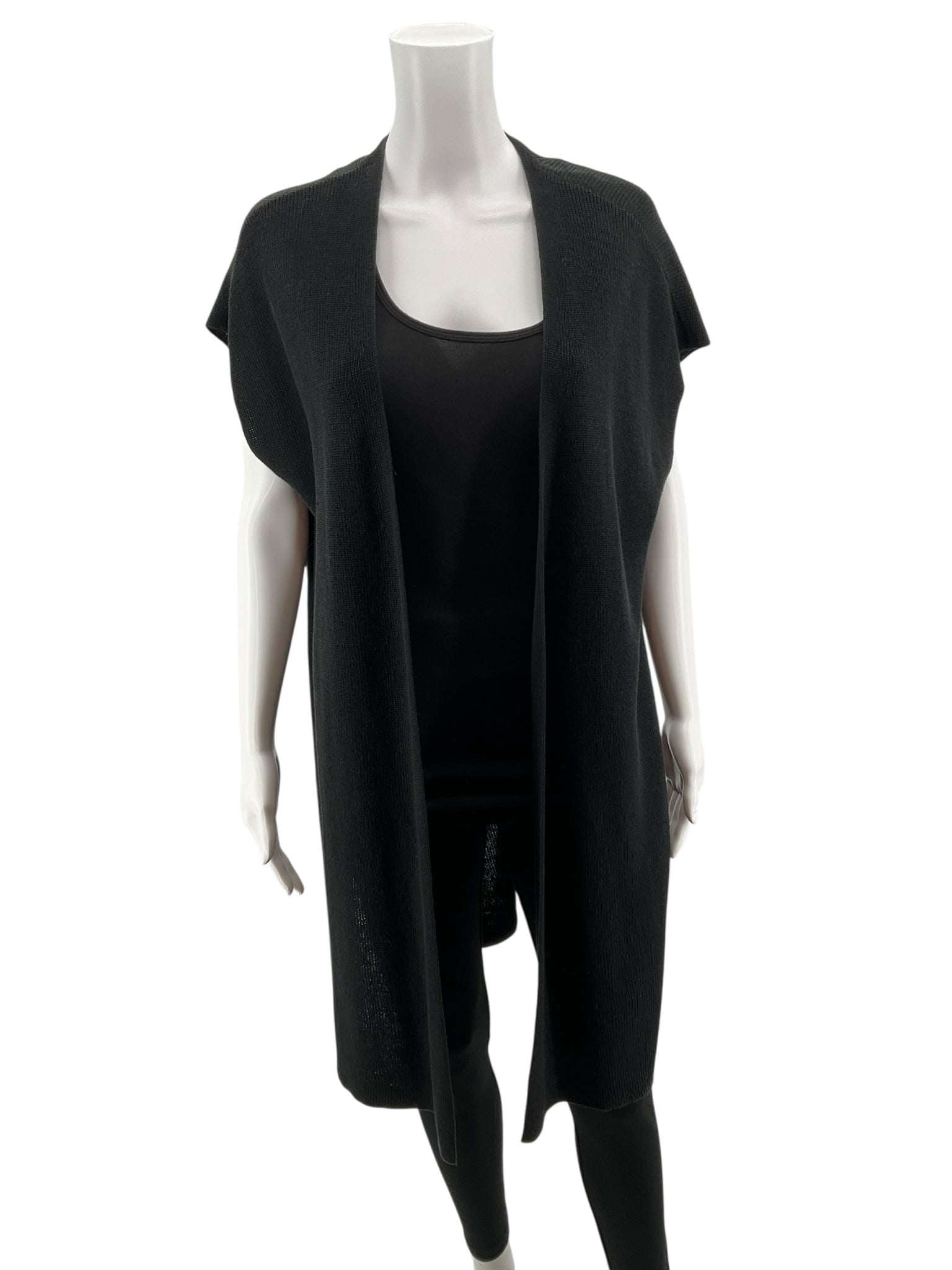 Eileen Fisher Black Draped Open Front Long Vest Italian Yarn Size Large