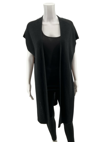Eileen Fisher Black Draped Open Front Long Vest Italian Yarn Size Large