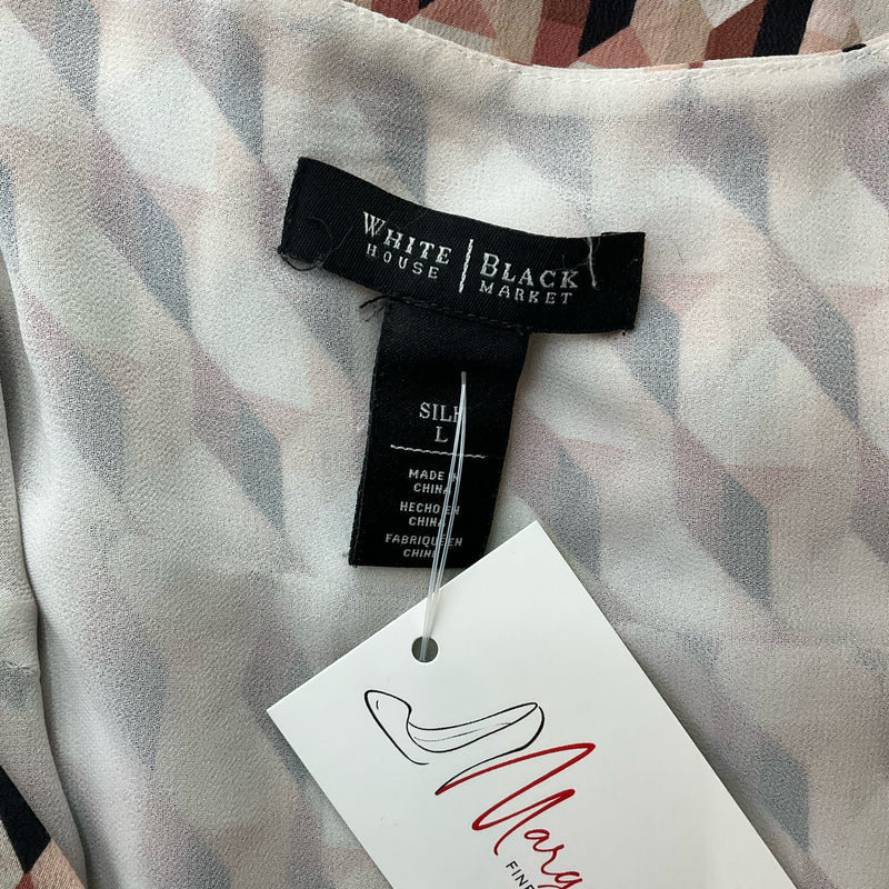 White House Black Market Tan/Rust Print Pre-Owned Ladies Casual Top - Size Large - Margaret’s Fine Consignment