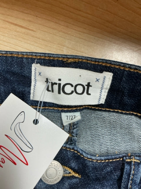 Tricot USA Distressed High Rise Mom Jeans Stretch Denim | Size 7 / 28W