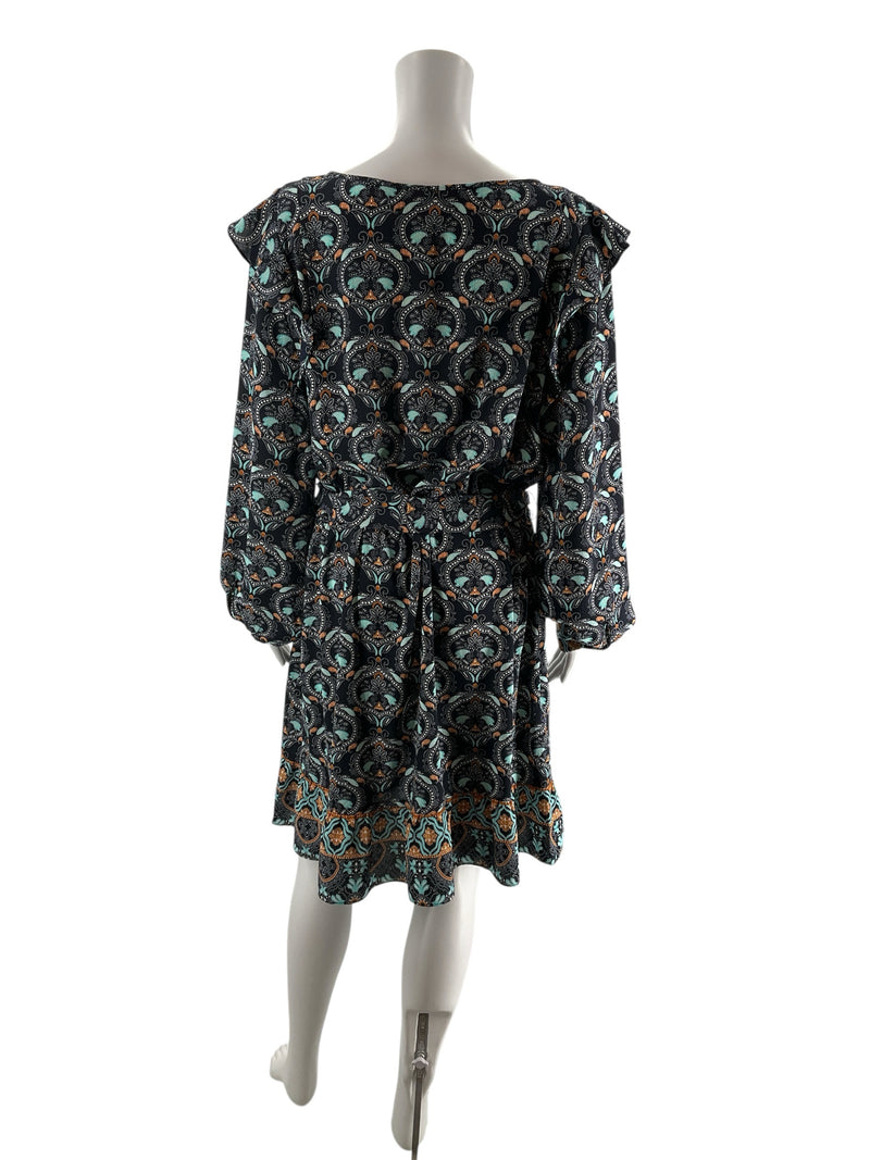 Loft Navy/Teal/Brown/White Print Pre-Owned Ladies Dress - Size XL