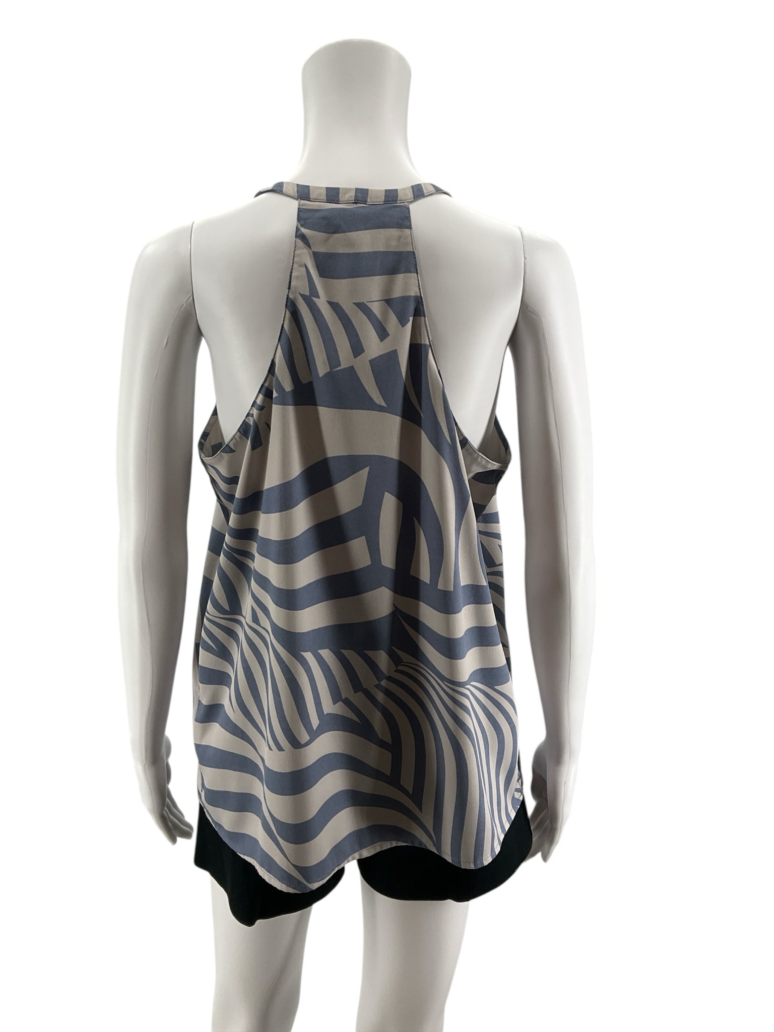 Banana Republic Petite Wave Print Sleeveless Blouse Top Gray Blue LP