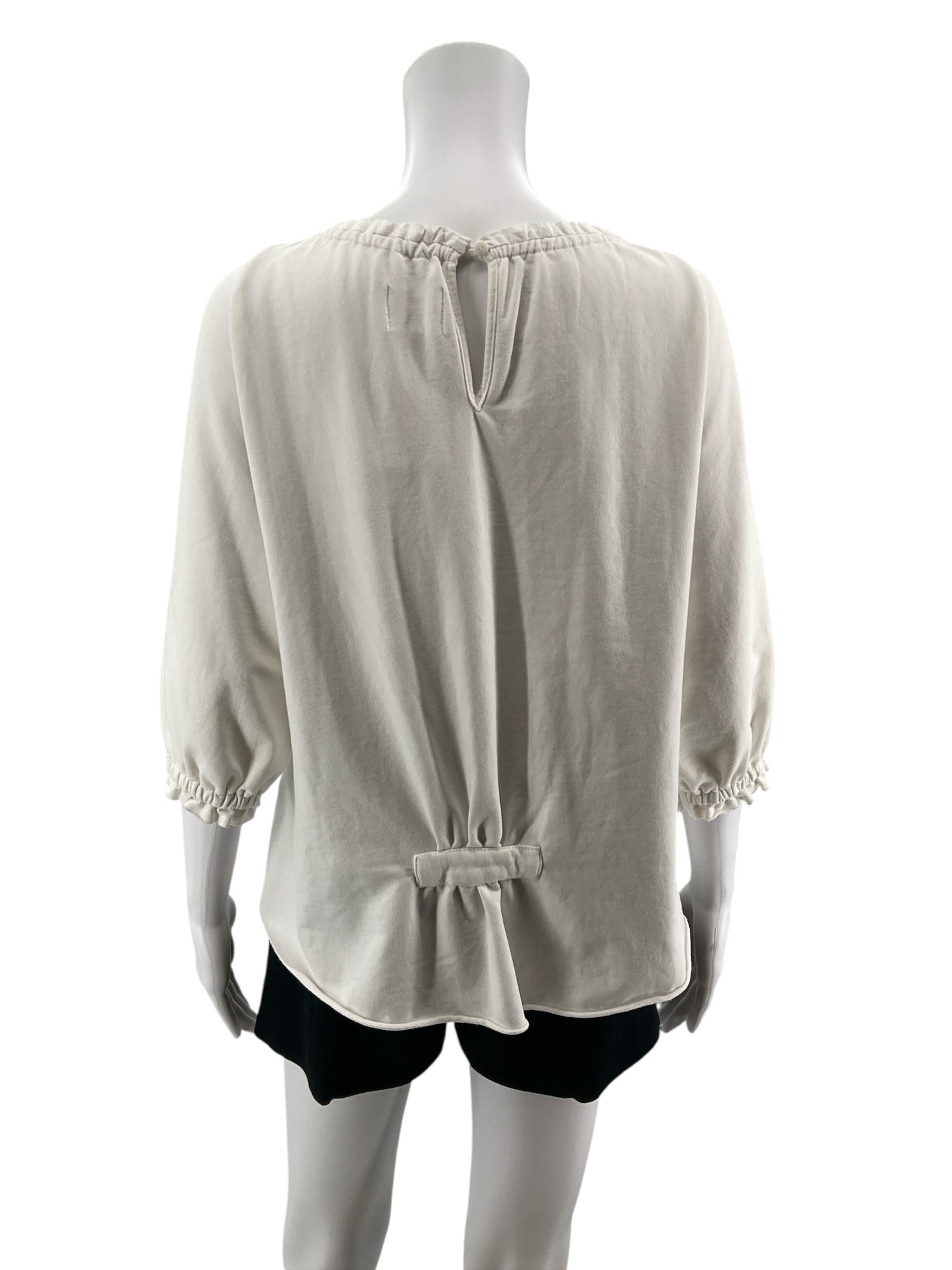 Sundays Ruched Ruffle Trim Boat Neck Top Off-White Size 2