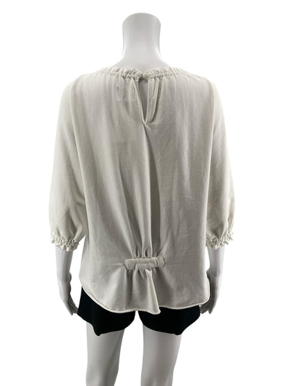 Sundays Ruched Ruffle Trim Boat Neck Top Off-White Size 2