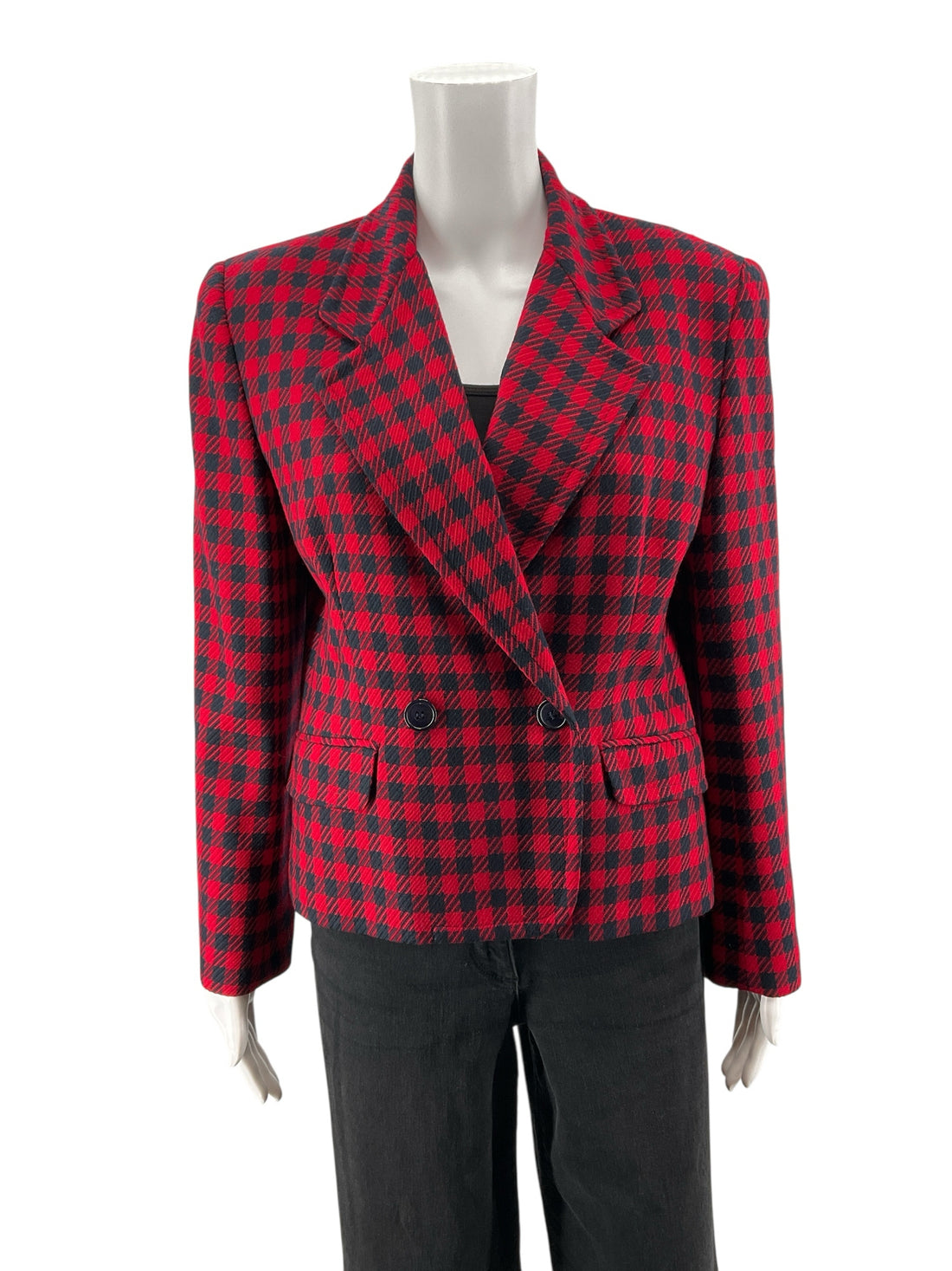 Liz Claiborne Navy/Red Checkered Pre-Owned Ladies Jacket - Size 8 Petite - Margaret’s Fine Consignment