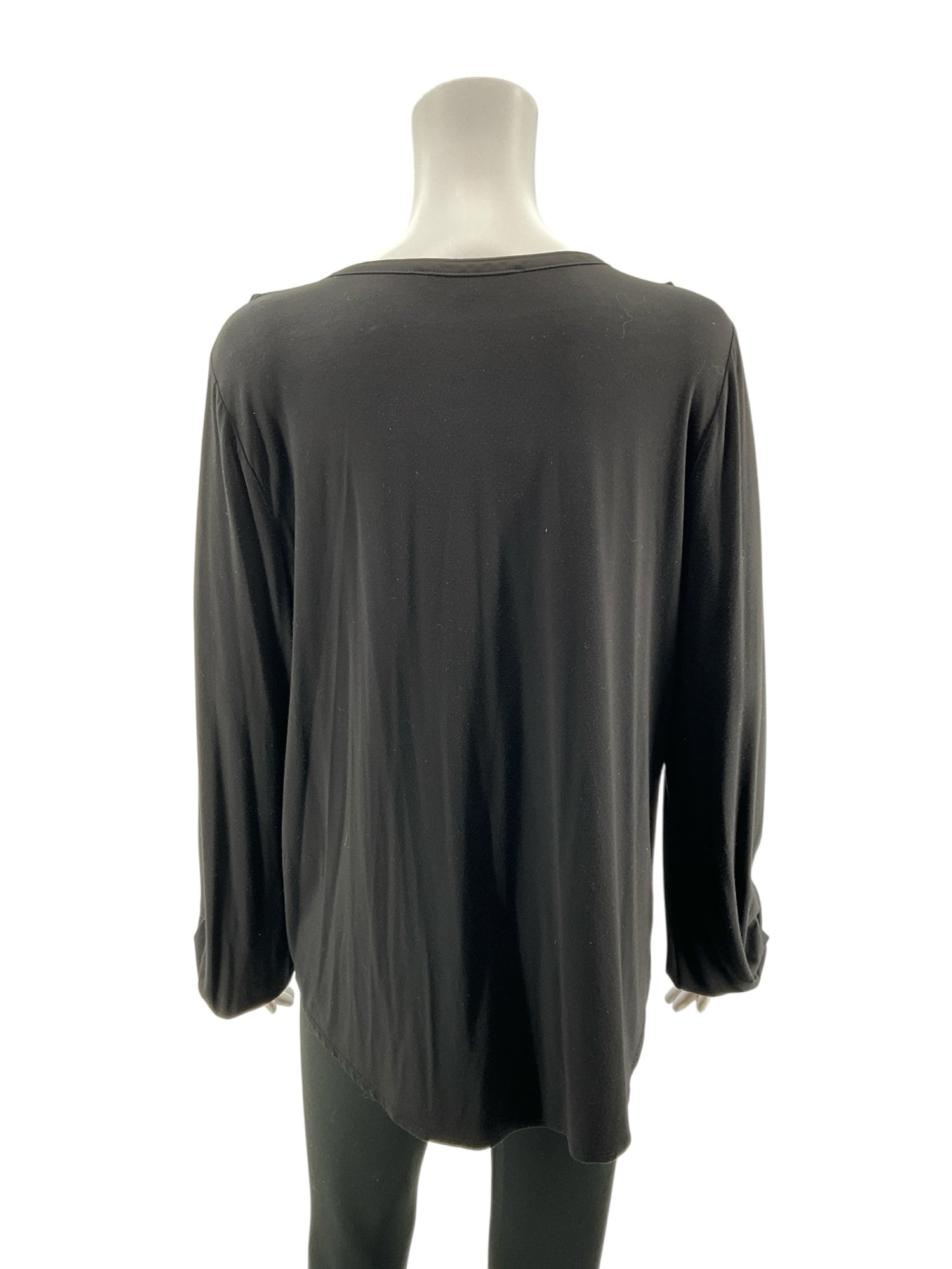 White House Black Market Ruffle V-Neck Long Sleeve Top Black Size Large