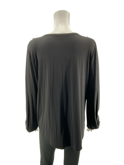 White House Black Market Ruffle V-Neck Long Sleeve Top Black Size Large